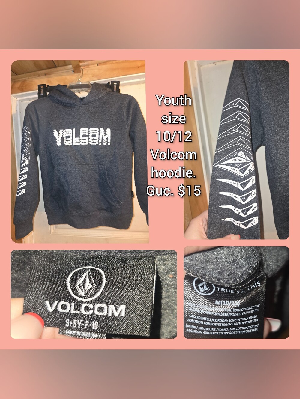 Volcom Youth Hoodie - Dark Gray with White Graphics